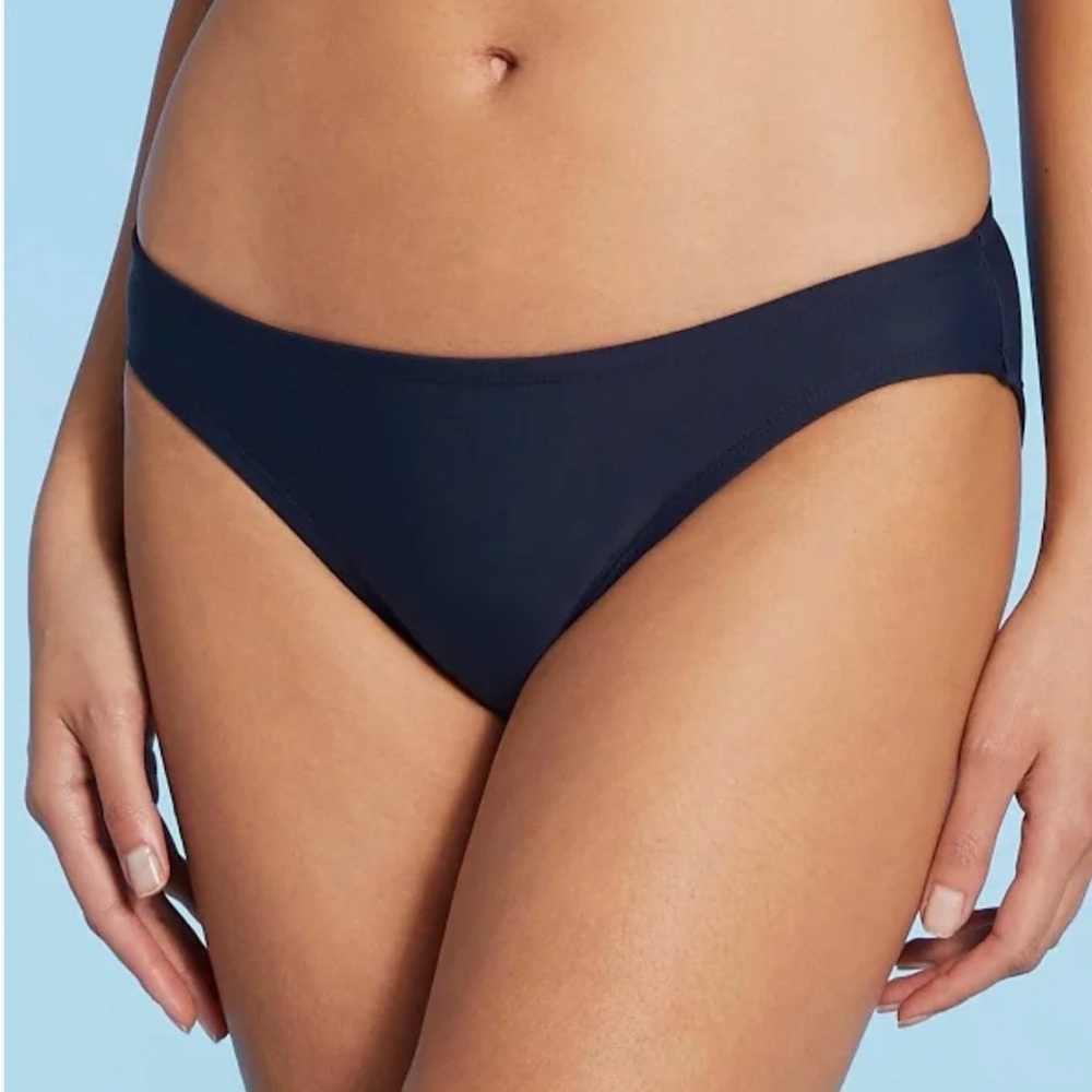 Kona Sol Dark Solid Navy Blue High Coverage Hipster Minimalst Bikini Bottom ONLY